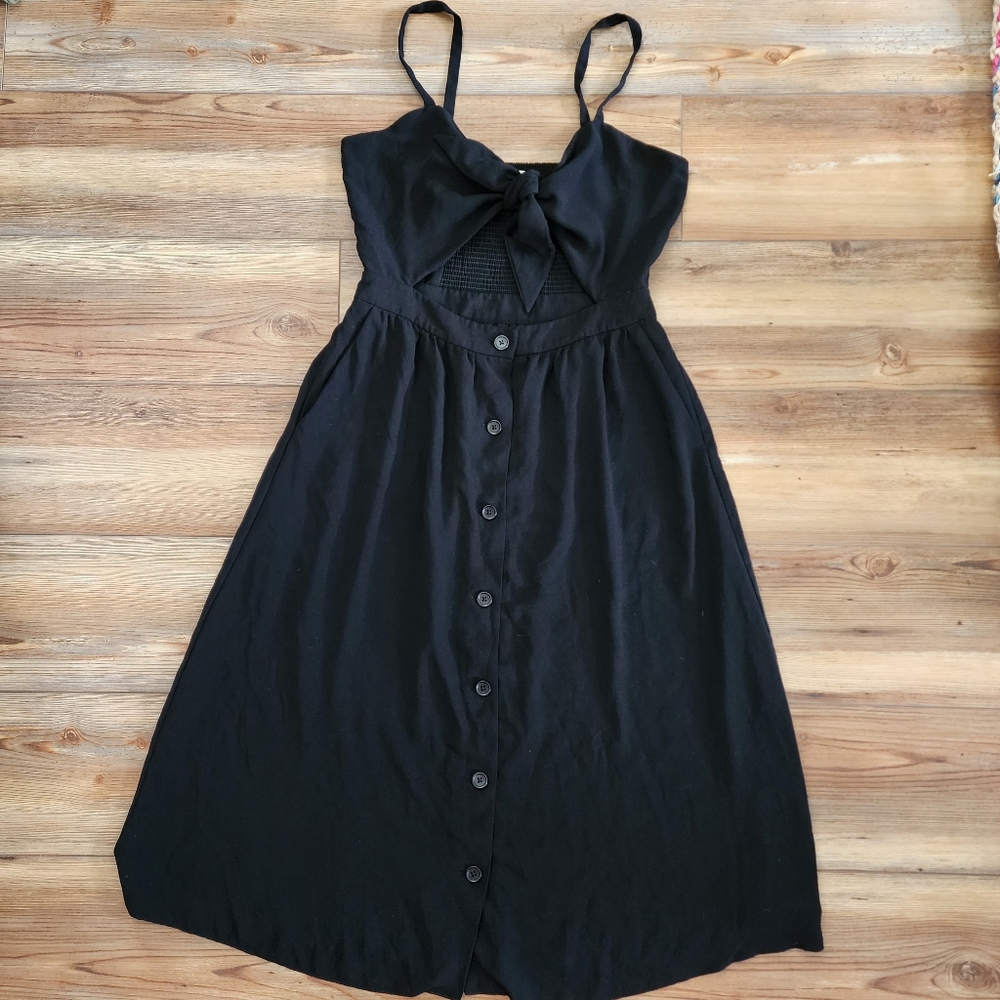 Aritzia Wilfred Dress Womens 10 Black   Sleeveless Adelia Tie Front Midi
